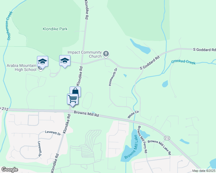 map of restaurants, bars, coffee shops, grocery stores, and more near 4393 Housworth Drive in Stonecrest