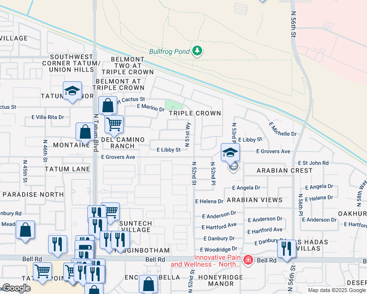 map of restaurants, bars, coffee shops, grocery stores, and more near 5135 East Libby Street in Scottsdale