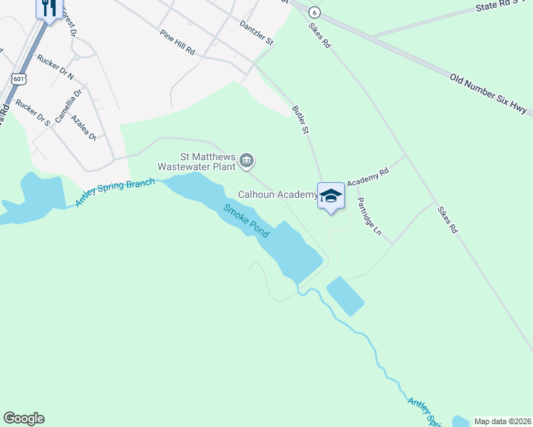 map of restaurants, bars, coffee shops, grocery stores, and more near 123 Academy Road in Saint Matthews