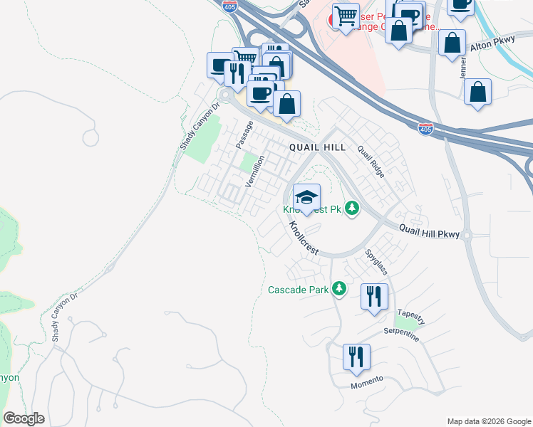 map of restaurants, bars, coffee shops, grocery stores, and more near 17 Teardrop in Irvine