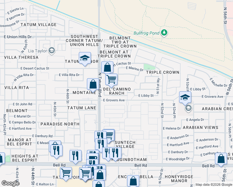 map of restaurants, bars, coffee shops, grocery stores, and more near 4853 East Libby Street in Scottsdale
