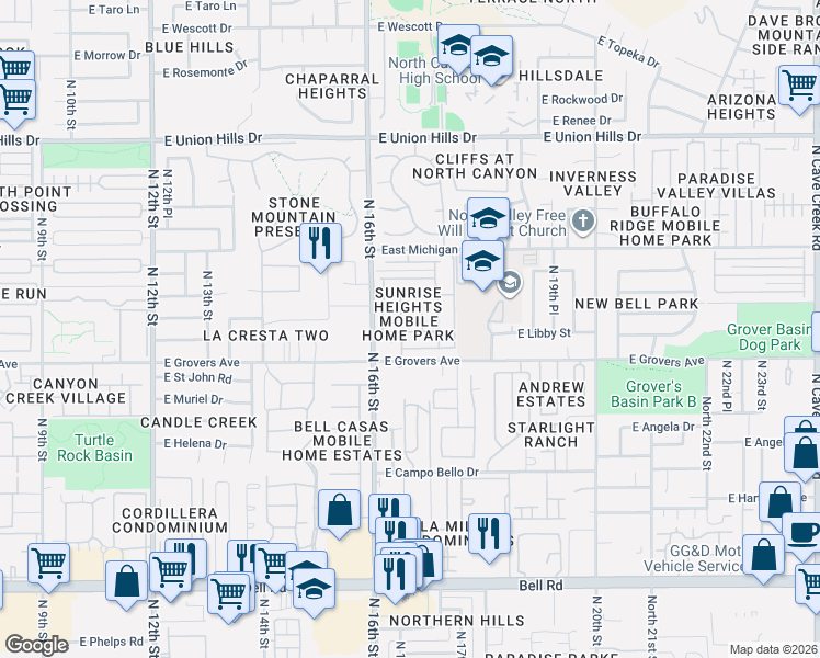 map of restaurants, bars, coffee shops, grocery stores, and more near 1631 East Libby Street in Phoenix