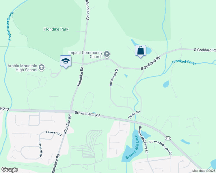 map of restaurants, bars, coffee shops, grocery stores, and more near 4393 Housworth Drive in Stonecrest