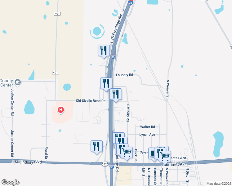 map of restaurants, bars, coffee shops, grocery stores, and more near 2008 Interstate 35 in Gainesville