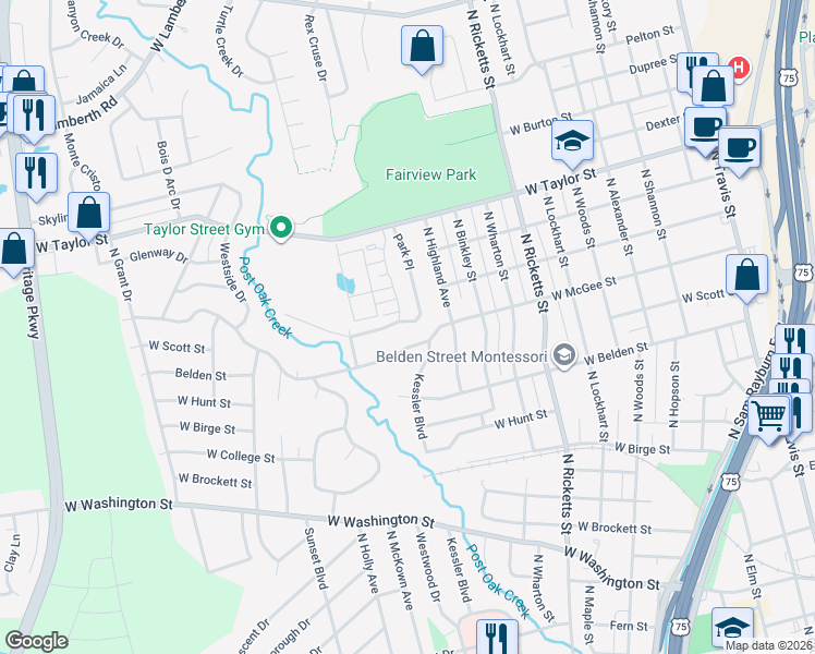 map of restaurants, bars, coffee shops, grocery stores, and more near 1108 West McGee Street in Sherman