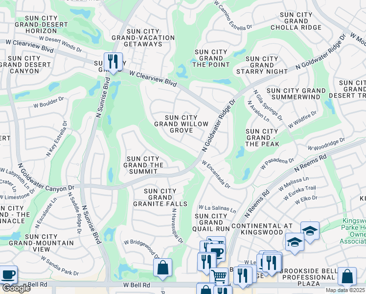 map of restaurants, bars, coffee shops, grocery stores, and more near 18122 North Sterling Drive in Surprise