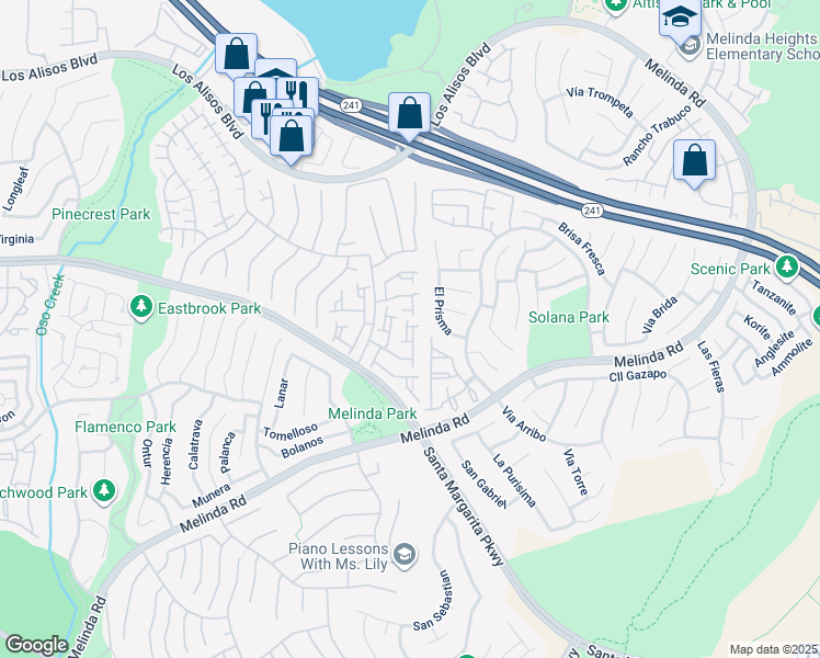 map of restaurants, bars, coffee shops, grocery stores, and more near 21658 Paseo Maravia in Mission Viejo