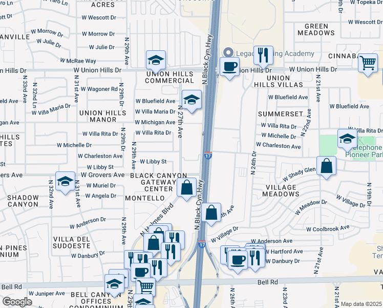 map of restaurants, bars, coffee shops, grocery stores, and more near 18000 North Black Canyon Highway in Phoenix