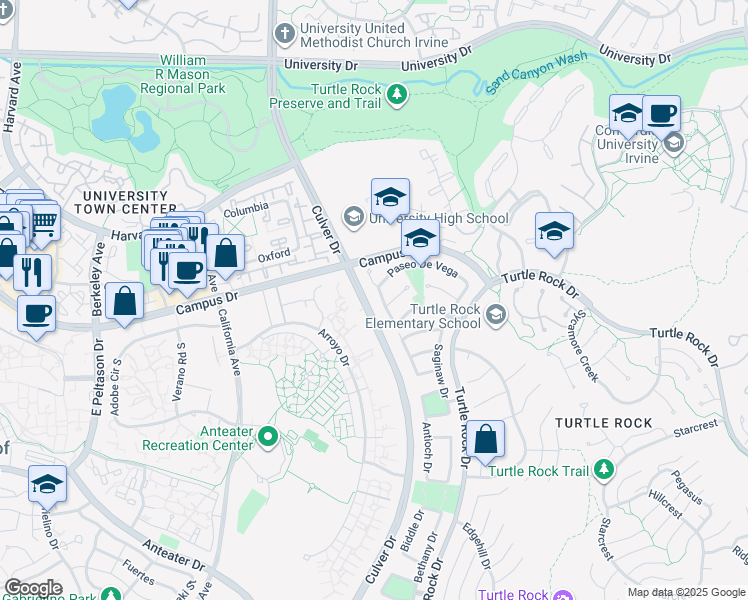 map of restaurants, bars, coffee shops, grocery stores, and more near 18721 Paseo Picasso in Irvine
