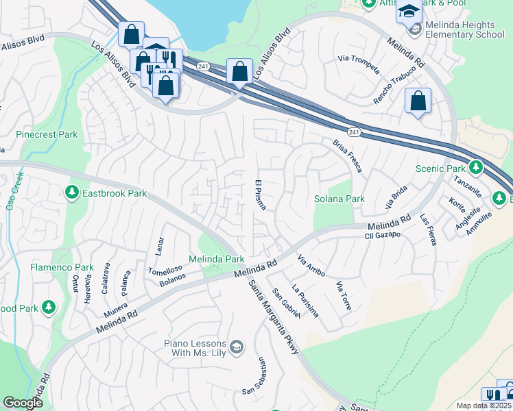 map of restaurants, bars, coffee shops, grocery stores, and more near 43 El Prisma in Rancho Santa Margarita