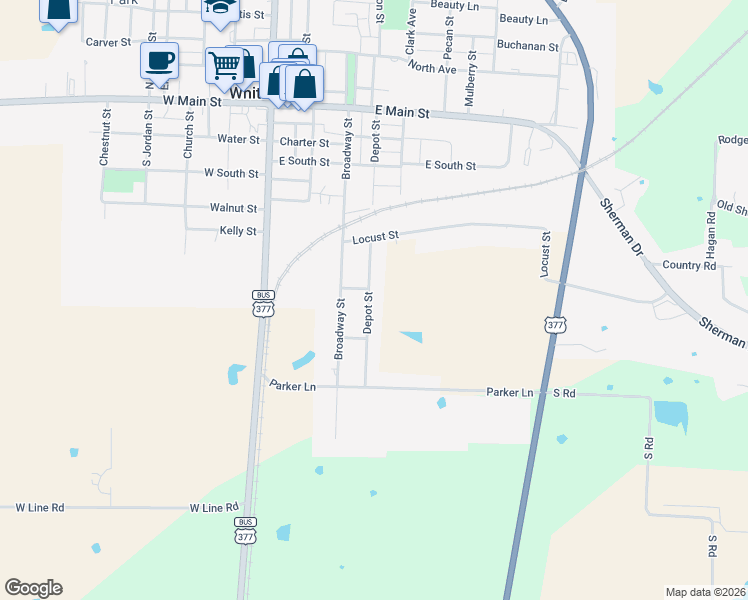 map of restaurants, bars, coffee shops, grocery stores, and more near 419 Depot Street in Whitesboro