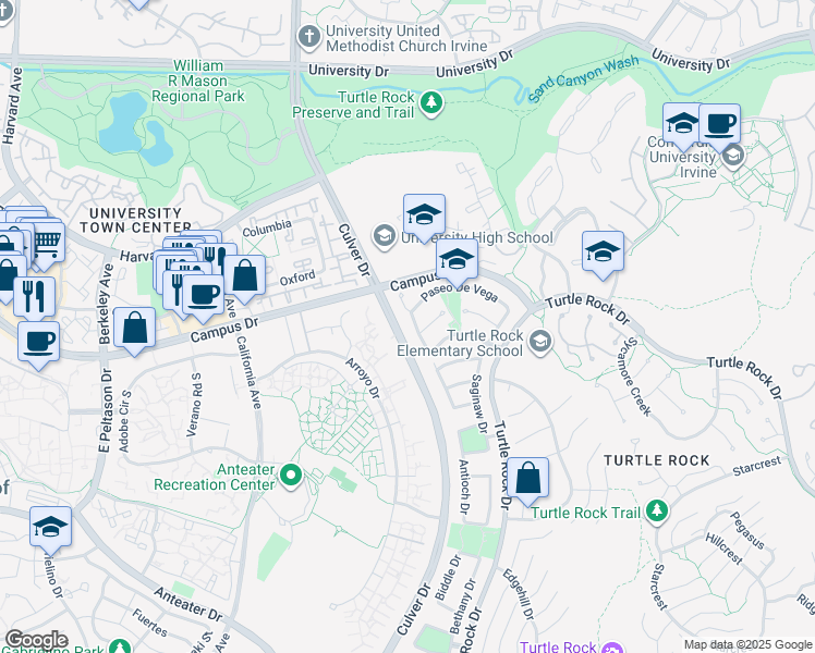 map of restaurants, bars, coffee shops, grocery stores, and more near 18721 Paseo Picasso in Irvine