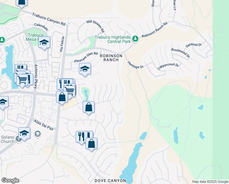 map of restaurants, bars, coffee shops, grocery stores, and more near 32221 Weeping Willow Street in Trabuco Canyon