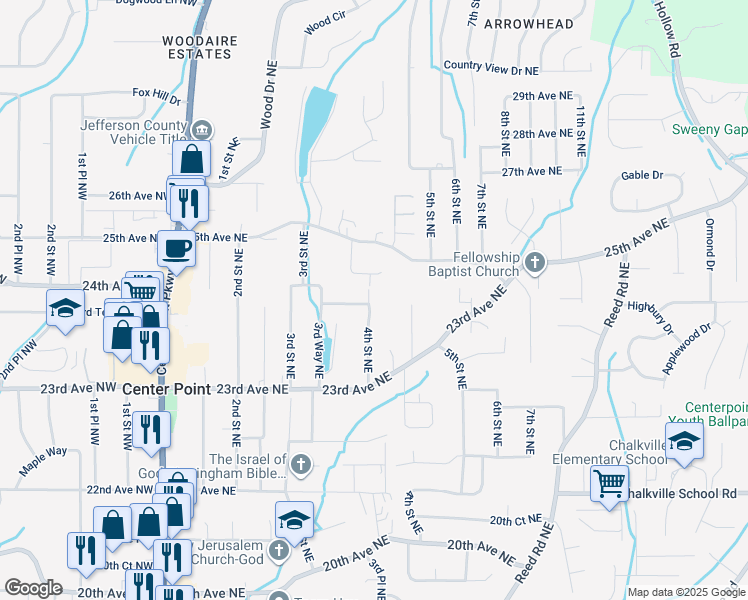 map of restaurants, bars, coffee shops, grocery stores, and more near 2401 4th Street Northeast in Center Point