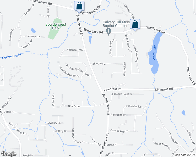map of restaurants, bars, coffee shops, grocery stores, and more near 4078 Bouldercrest Road in Ellenwood