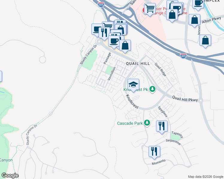 map of restaurants, bars, coffee shops, grocery stores, and more near 208 Tuberose in Irvine