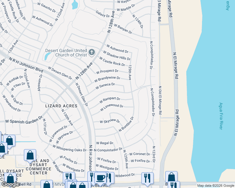 map of restaurants, bars, coffee shops, grocery stores, and more near 12531 West Parkwood Drive in Sun City West