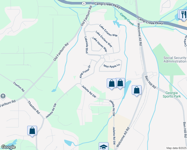 map of restaurants, bars, coffee shops, grocery stores, and more near 3877 Lake Sanctuary Way in Atlanta