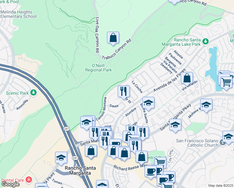 map of restaurants, bars, coffee shops, grocery stores, and more near 4 Raposa in Rancho Santa Margarita