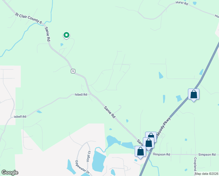 map of restaurants, bars, coffee shops, grocery stores, and more near 5360 Jean Ridge Lane in Odenville