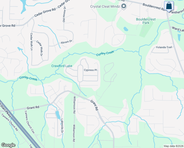 map of restaurants, bars, coffee shops, grocery stores, and more near 2116 Cypress Place in Ellenwood