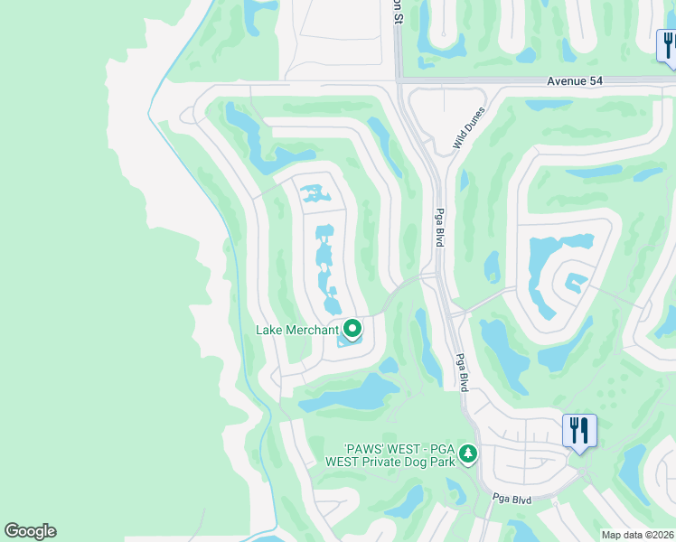 map of restaurants, bars, coffee shops, grocery stores, and more near 55231 Tanglewood in La Quinta