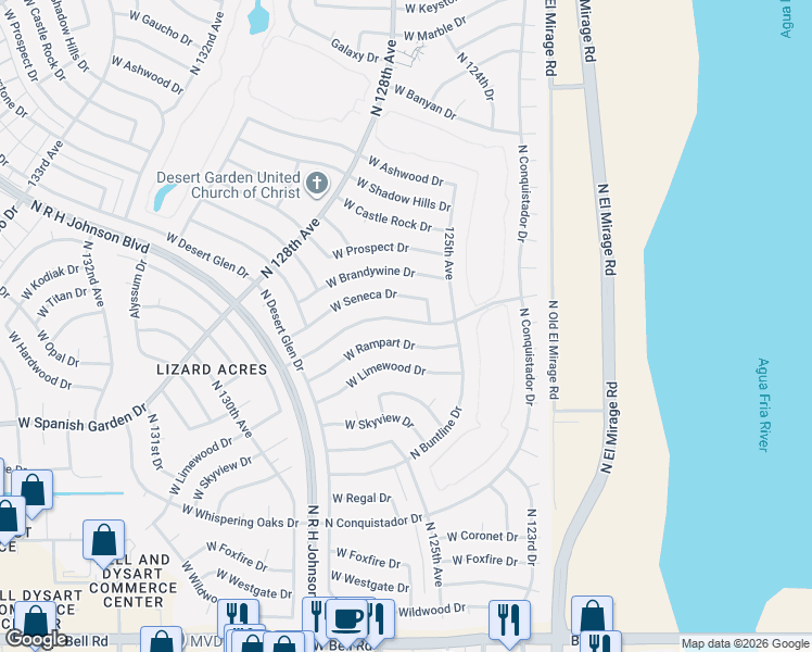 map of restaurants, bars, coffee shops, grocery stores, and more near 12531 West Parkwood Drive in Sun City West