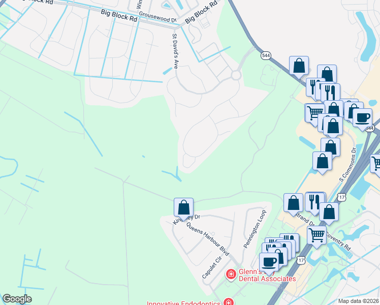 map of restaurants, bars, coffee shops, grocery stores, and more near 877 Devon Estate Avenue in Myrtle Beach