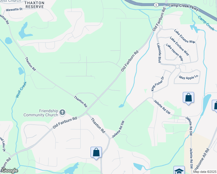 map of restaurants, bars, coffee shops, grocery stores, and more near 3895 Old Fairburn Road in Atlanta