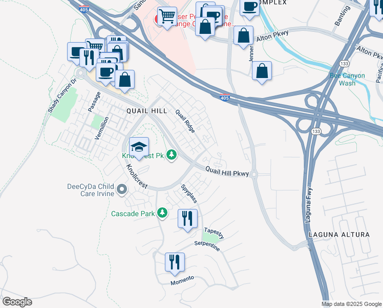 map of restaurants, bars, coffee shops, grocery stores, and more near 36 Reunion in Irvine