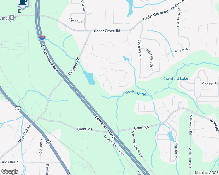 map of restaurants, bars, coffee shops, grocery stores, and more near 4303 Clarion Drive in Conley