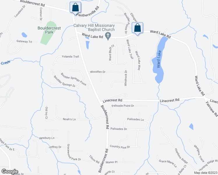 map of restaurants, bars, coffee shops, grocery stores, and more near 2672 Windrock Court in Ellenwood