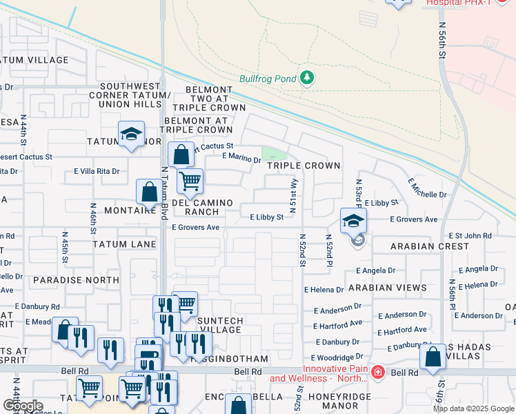 map of restaurants, bars, coffee shops, grocery stores, and more near 5027 East Charleston Avenue in Scottsdale