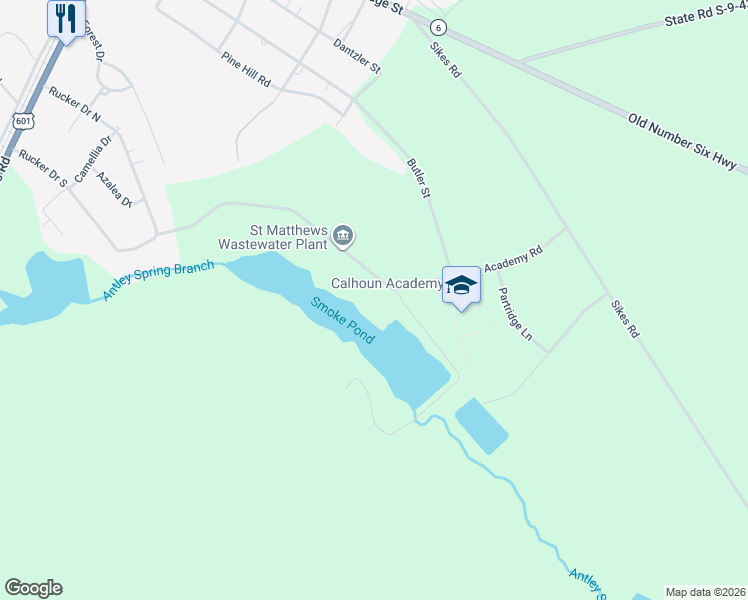 map of restaurants, bars, coffee shops, grocery stores, and more near 123 Academy Road in Saint Matthews