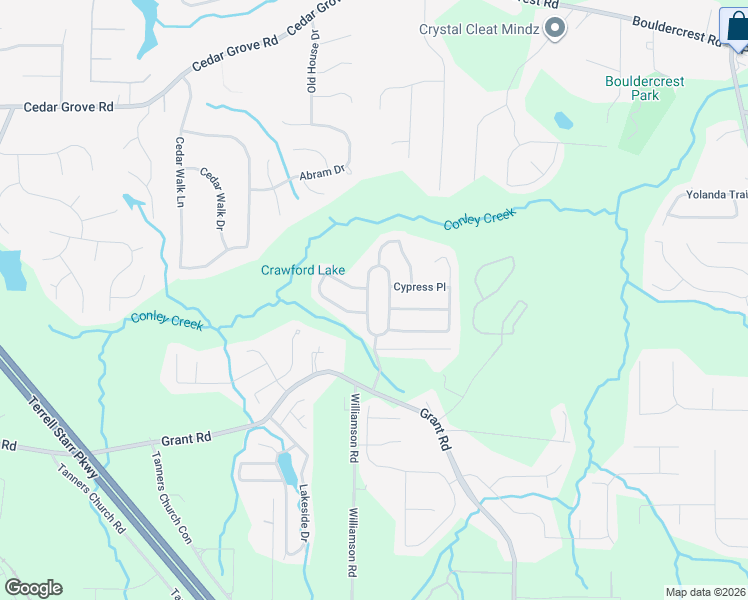 map of restaurants, bars, coffee shops, grocery stores, and more near 4341 Grant Forest Circle in Ellenwood
