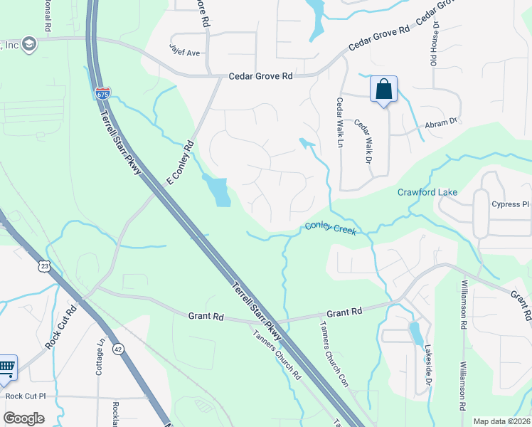 map of restaurants, bars, coffee shops, grocery stores, and more near 4303 Clarion Drive in Conley