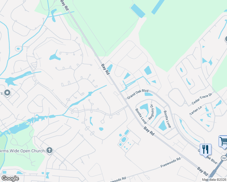 map of restaurants, bars, coffee shops, grocery stores, and more near 6391 Bay Road in Myrtle Beach