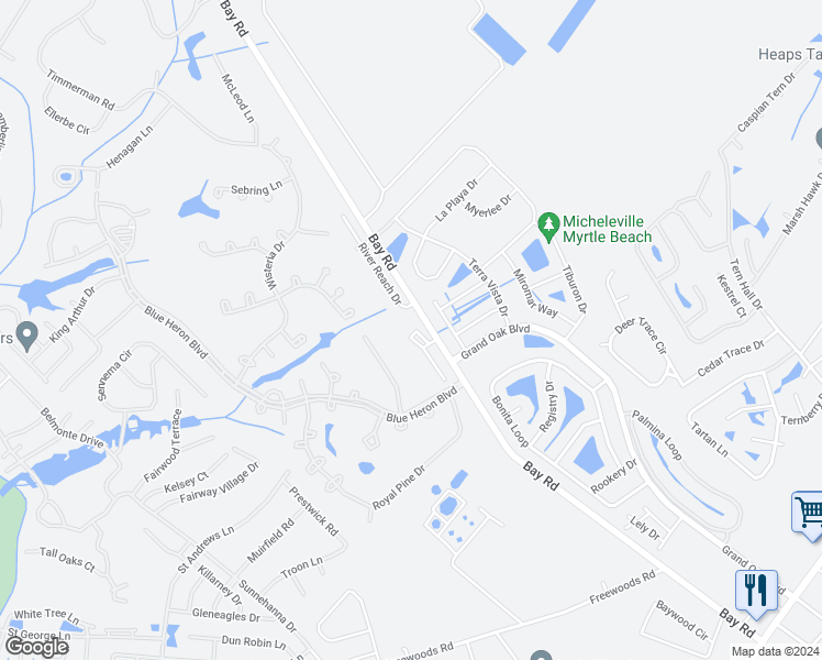 map of restaurants, bars, coffee shops, grocery stores, and more near 100 Lazy Willow Lane in Myrtle Beach