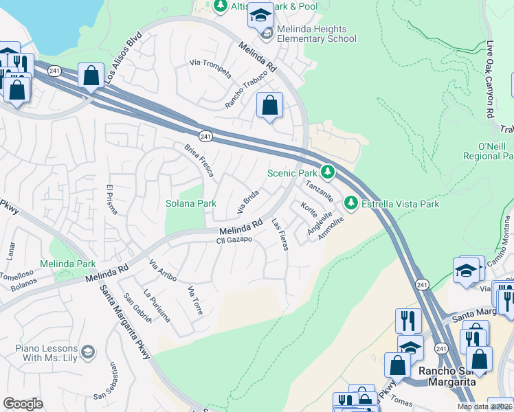 map of restaurants, bars, coffee shops, grocery stores, and more near 49 El Cencerro in Rancho Santa Margarita