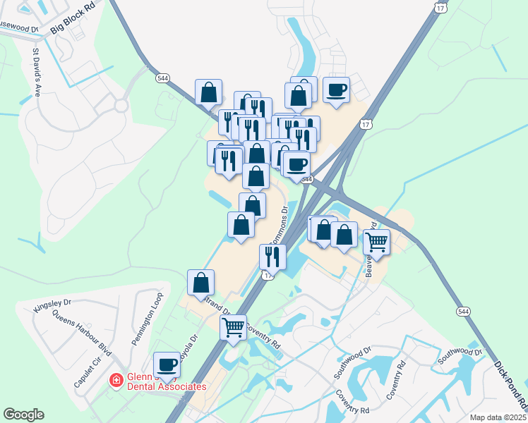 map of restaurants, bars, coffee shops, grocery stores, and more near 8646 US Highway 17 Bypass South in Myrtle Beach