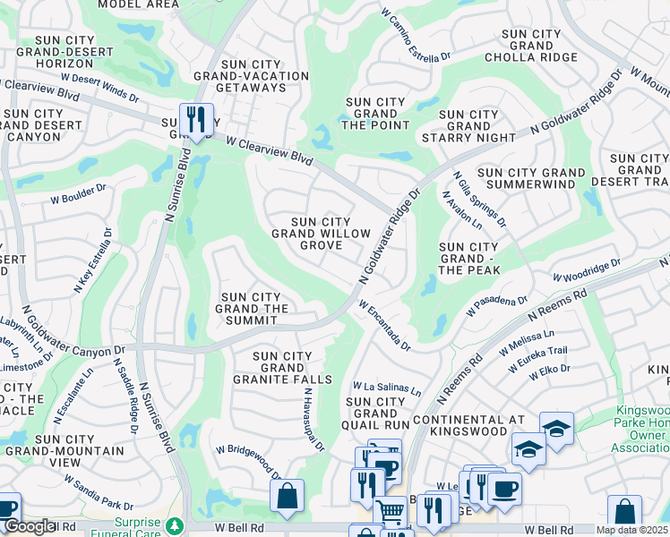 map of restaurants, bars, coffee shops, grocery stores, and more near 18210 North Villa Bella Drive in Surprise