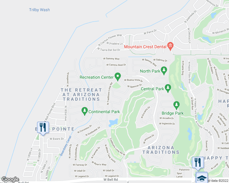 map of restaurants, bars, coffee shops, grocery stores, and more near 17973 West Skyline Drive in Surprise