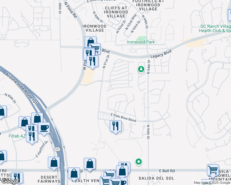 map of restaurants, bars, coffee shops, grocery stores, and more near 9239 East Canyon View Road in Scottsdale
