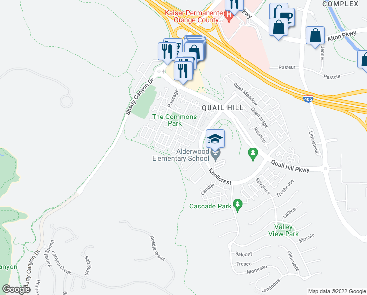 map of restaurants, bars, coffee shops, grocery stores, and more near 81 Figtree in Irvine