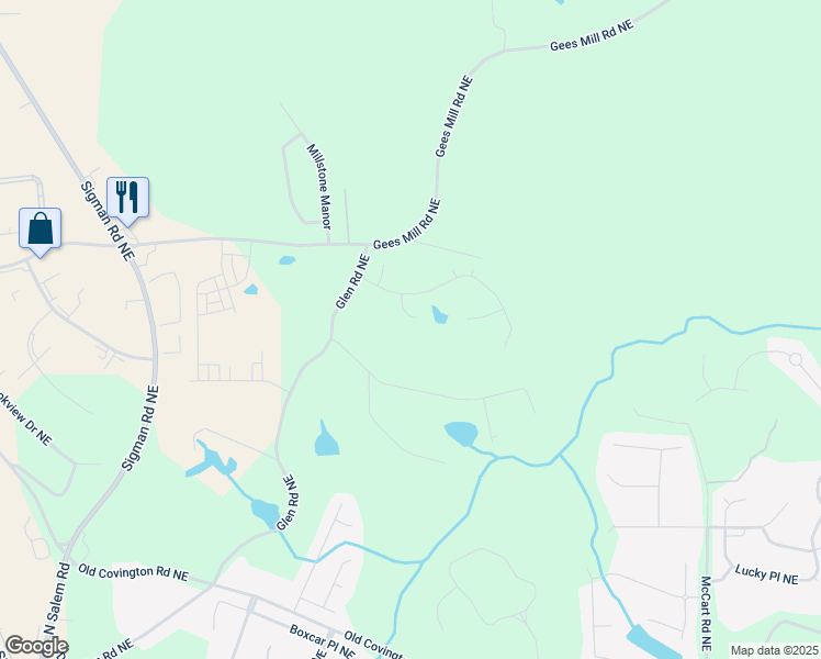 map of restaurants, bars, coffee shops, grocery stores, and more near 2709 Ratby Lane Northeast in Conyers