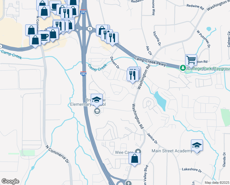 map of restaurants, bars, coffee shops, grocery stores, and more near 2841 Laurel Ridge Circle in East Point