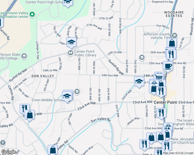 map of restaurants, bars, coffee shops, grocery stores, and more near 2400 4th Street Northwest in Center Point