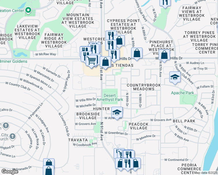 map of restaurants, bars, coffee shops, grocery stores, and more near 9044 West Fullam Street in Peoria