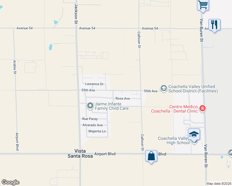 map of restaurants, bars, coffee shops, grocery stores, and more near 55024 Cecil Street in Thermal