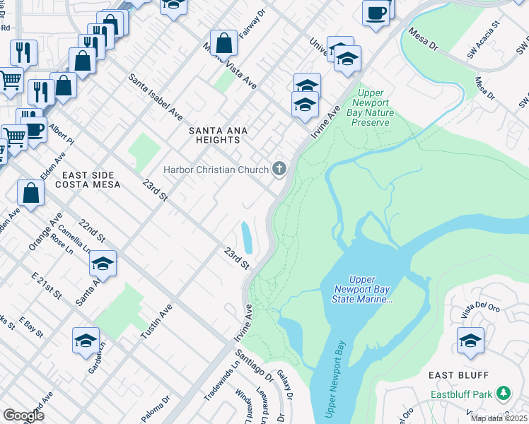 map of restaurants, bars, coffee shops, grocery stores, and more near 2335 Irvine Avenue in Newport Beach